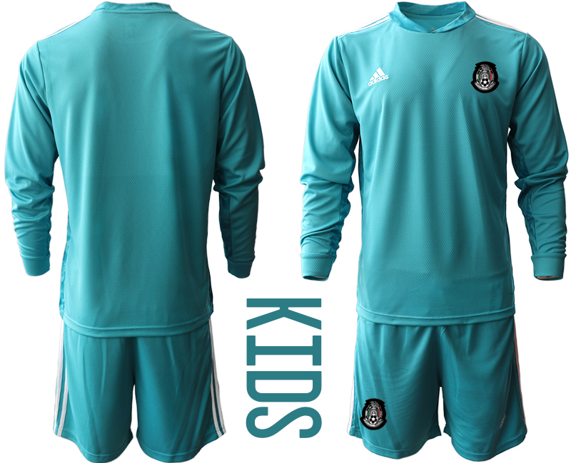 Youth 2020-2021 Season National team Mexico goalkeeper Long sleeve blue Soccer Jersey